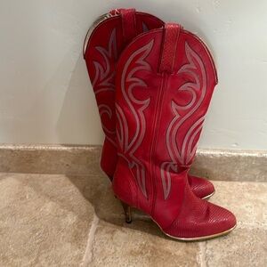 Red Western Boot with Gold Trim
